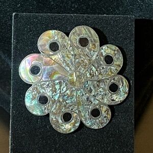 Vintage Mexico sterling silver abalone black onyx pendant/brooch
